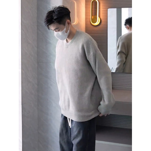 cleanfit灰色圓領毛衣男款秋冬季加絨內搭打底衫美式復古潮牌外套