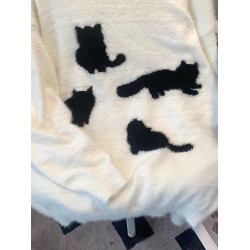 貓咪馬海毛毛衣男女情侶秋冬潮牌美式復古寬松慵懶針織衫