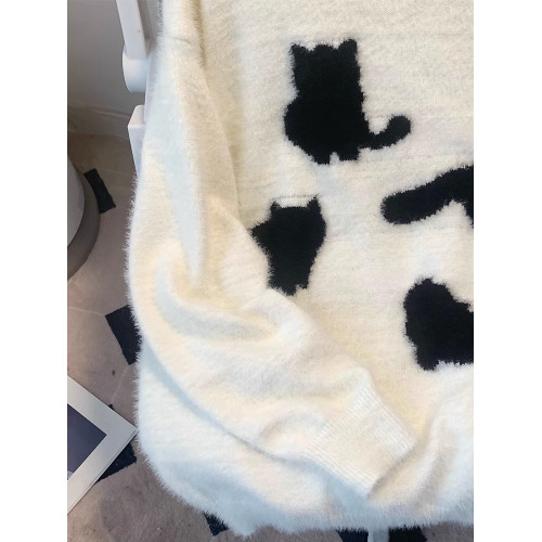 貓咪馬海毛毛衣男女情侶秋冬潮牌美式復古寬松慵懶針織衫 貓咪馬海毛毛衣男女情侶秋冬潮牌美式復古寬松慵懶針織衫