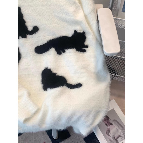 貓咪馬海毛毛衣男女情侶秋冬潮牌美式復古寬松慵懶針織衫 貓咪馬海毛毛衣男女情侶秋冬潮牌美式復古寬松慵懶針織衫