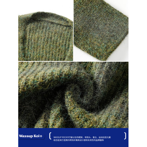 WASSUP KOI日系慵懶風V領開衫毛衣男春秋針織衫情侶百搭保暖外套