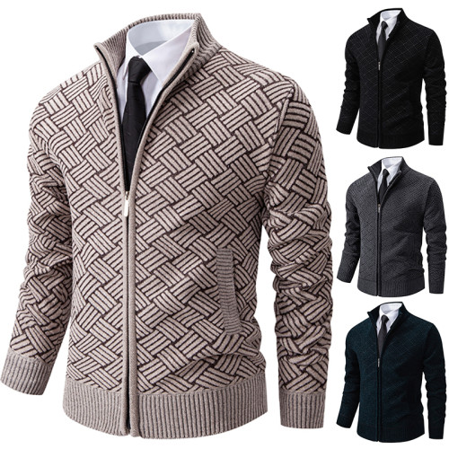 秋冬季加絨加厚拉鍊開衫毛衣美式男士針織衫潮牌寬松百搭上衣外套