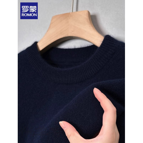 羅矇秋冬款羊毛衫男士純色圓領套頭羊絨衫針織內搭打底衫保暖毛衣