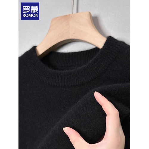 羅矇秋冬款羊毛衫男士純色圓領套頭羊絨衫針織內搭打底衫保暖毛衣