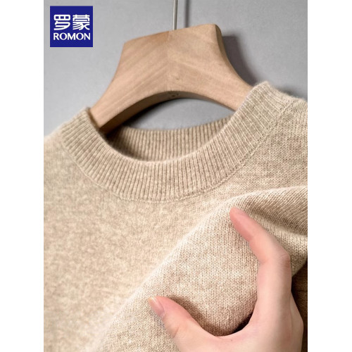 羅矇秋冬款羊毛衫男士純色圓領套頭羊絨衫針織內搭打底衫保暖毛衣