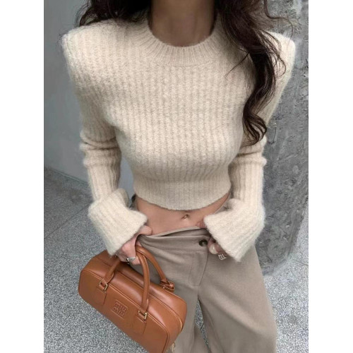 美式復古氣質紫色針織衫女冬裝今年流行短款毛衣獨特性感上衣外套