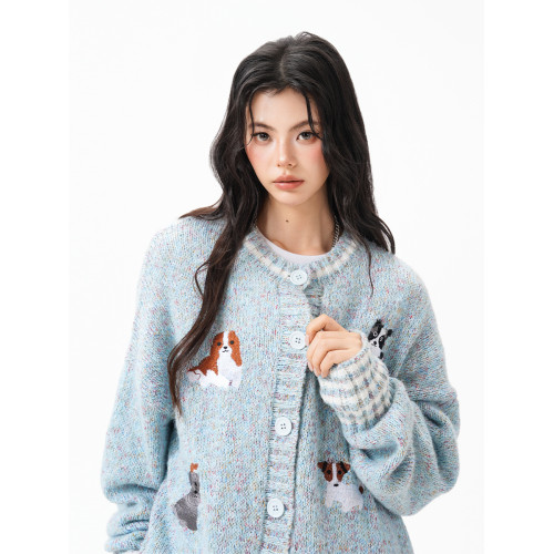 童趣小狗提花毛衣開衫女男秋季新款寬松慵懶風針織衫休閒百搭外套 童趣小狗提花毛衣開衫女男秋季新款寬松慵懶風針織衫休閒百搭外套