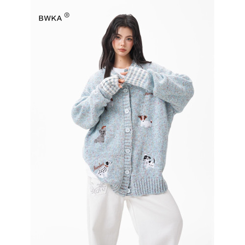 童趣小狗提花毛衣開衫女男秋季新款寬松慵懶風針織衫休閒百搭外套 童趣小狗提花毛衣開衫女男秋季新款寬松慵懶風針織衫休閒百搭外套