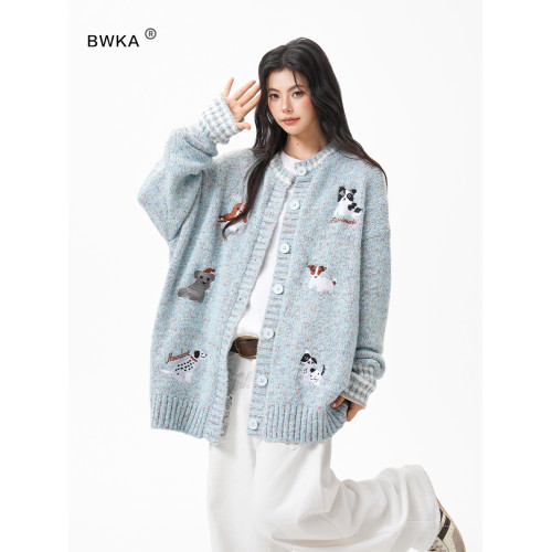 童趣小狗提花毛衣開衫女男秋季新款寬松慵懶風針織衫休閒百搭外套 童趣小狗提花毛衣開衫女男秋季新款寬松慵懶風針織衫休閒百搭外套