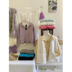 氛圍感翻領雙拉鍊毛衣外套女秋冬加厚慵懶風獨特洋氣外穿針織開衫