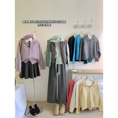 氛圍感翻領雙拉鍊毛衣外套女秋冬加厚慵懶風獨特洋氣外穿針織開衫 氛圍感翻領雙拉鍊毛衣外套女秋冬加厚慵懶風獨特洋氣外穿針織開衫