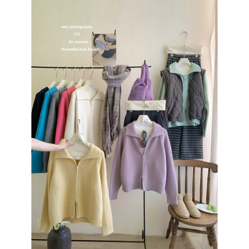 氛圍感翻領雙拉鍊毛衣外套女秋冬加厚慵懶風獨特洋氣外穿針織開衫 氛圍感翻領雙拉鍊毛衣外套女秋冬加厚慵懶風獨特洋氣外穿針織開衫