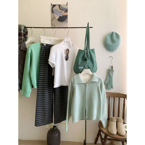 氛圍感翻領雙拉鍊毛衣外套女秋冬加厚慵懶風獨特洋氣外穿針織開衫 氛圍感翻領雙拉鍊毛衣外套女秋冬加厚慵懶風獨特洋氣外穿針織開衫