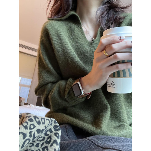 大碼慵懶風軟糯綠色毛衣女秋冬松弛感內搭打底衫胖MM顯瘦針織上衣