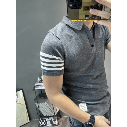 短袖針織衫翻領上衣男士半袖毛衫彈力緊身毛線衣半截袖polo衫線衣