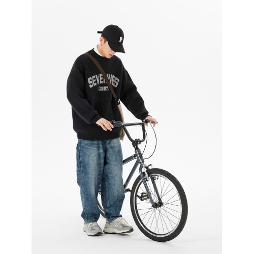 男道秋冬季復古字母提花毛衣男圓領慵懶風寬松保暖打底衫毛線衣潮