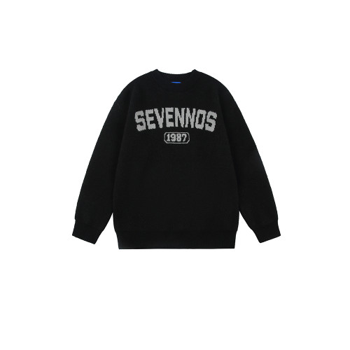 男道秋冬季復古字母提花毛衣男圓領慵懶風寬松保暖打底衫毛線衣潮