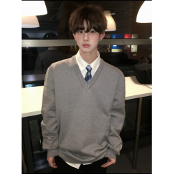 【刺篇】dk製服純色基礎款長袖毛衣學院風學生V領套頭男針織上衣