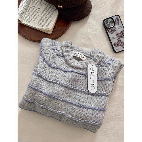 韓代@eru*e 超美的霧霾灰藍色!溫柔韓系氛圍感寬松圓領條紋毛衣 韓代@eru*e 超美的霧霾灰藍色!溫柔韓系氛圍感寬松圓領條紋毛衣