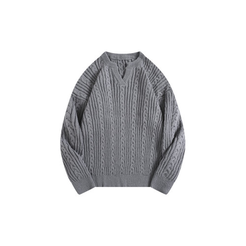 BOYUE帛躍日系麻花重磅小V領套頭毛衣百搭外穿情侶保暖針織衫男女