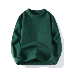 果綠色純色針織衫休閒帥氣毛衣男打底衫青少年學生秋冬季圓領線衣