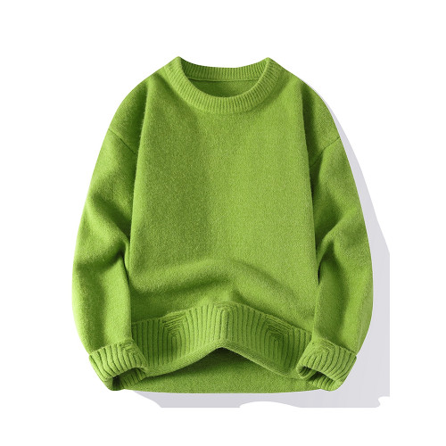 果綠色純色針織衫休閒帥氣毛衣男打底衫青少年學生秋冬季圓領線衣 果綠色純色針織衫休閒帥氣毛衣男打底衫青少年學生秋冬季圓領線衣
