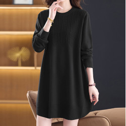 胖媽媽圓領韓版遮屁股針織毛衣裙女中長款寬松加大碼秋冬季打底衫