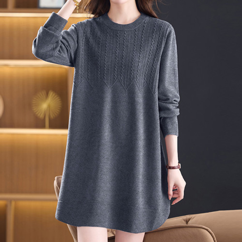 胖媽媽圓領韓版遮屁股針織毛衣裙女中長款寬松加大碼秋冬季打底衫 胖媽媽圓領韓版遮屁股針織毛衣裙女中長款寬松加大碼秋冬季打底衫