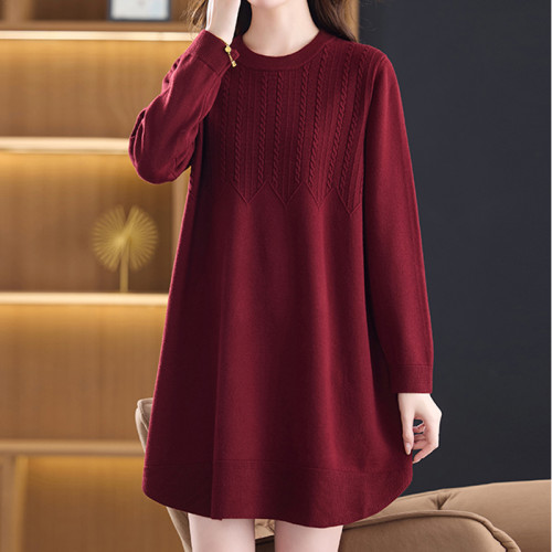 胖媽媽圓領韓版遮屁股針織毛衣裙女中長款寬松加大碼秋冬季打底衫 胖媽媽圓領韓版遮屁股針織毛衣裙女中長款寬松加大碼秋冬季打底衫