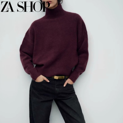 2024秋冬新品女裝軟質基本款高領長袖平針毛衣針織衫 2142170