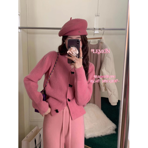 小香風短款白色V領針織開衫女2025春小個子蝴蝶結毛衣外套上衣冬