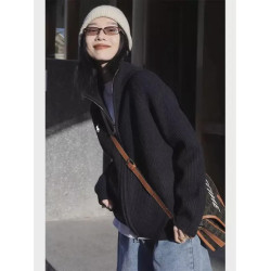 戰馬半高領229秋冬寬松高領毛衣女高級雙頭拉鍊針織開衫上衣外套