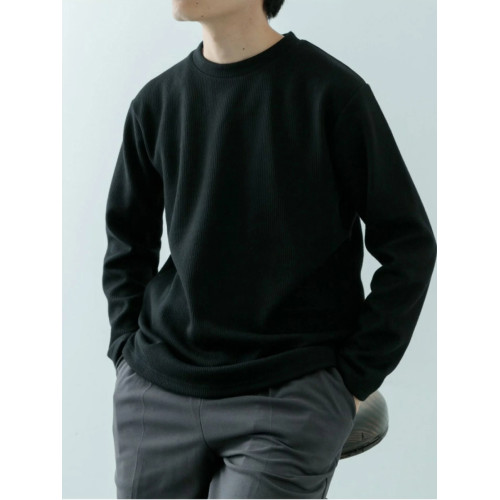 日單品牌男裝秋冬新款簡單休閒百搭圓領坑條磨毛針織衫衛衣31406