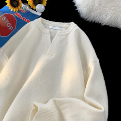 V37美式慵懶感V領打底衫毛衣男款秋季潮牌復古純色寬松針織套頭衫