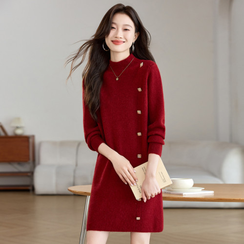 配大衣加厚毛衣女秋冬2025新款中長款打底衫內搭遮屁股針織連衣裙