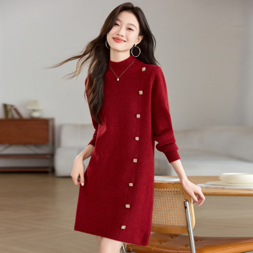 配大衣加厚毛衣女秋冬2025新款中長款打底衫內搭遮屁股針織連衣裙