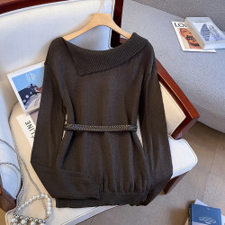 斜肩翻領針織毛衣女秋冬2025新款設計感寬松顯瘦套頭內搭長袖上衣