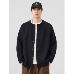 杜克恩930G重磅開衫針織外套男2025加厚保暖寬松慵懶感圓領毛衣男