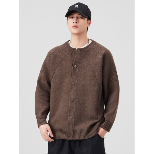 杜克恩930G重磅開衫針織外套男2025加厚保暖寬松慵懶感圓領毛衣男