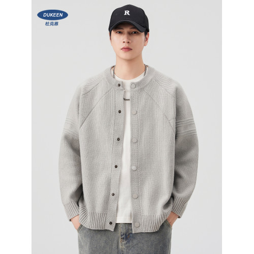 杜克恩930G重磅開衫針織外套男2025加厚保暖寬松慵懶感圓領毛衣男