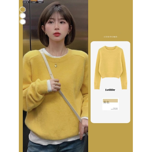 秋冬毛衣女2025爆款軟糯慵懶風別致奶系穿搭黃色針織衫上衣