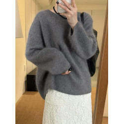 法式高級感灰色馬海毛毛衣女秋冬軟糯寬松慵懶風針織衫水貂絨上衣