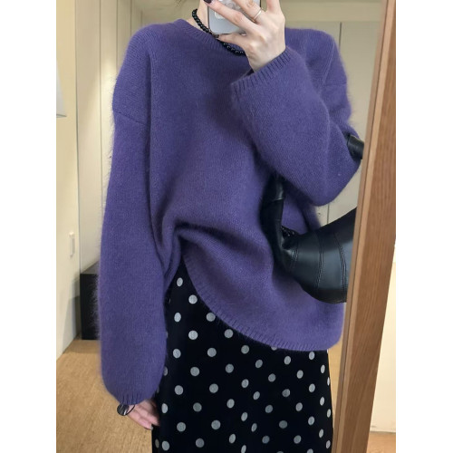 法式高級感灰色馬海毛毛衣女秋冬軟糯寬松慵懶風針織衫水貂絨上衣