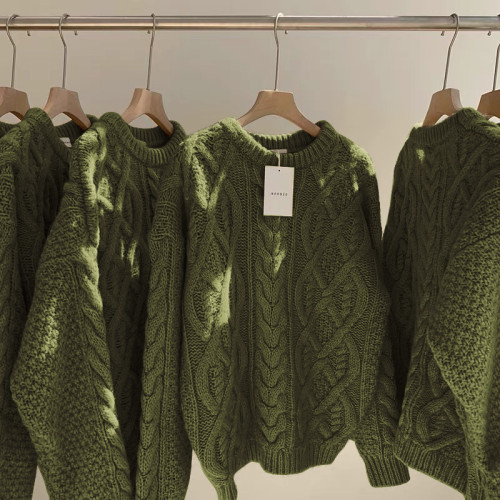 新年紅麻花毛衣女秋冬復古高級感超好看慵懶風重工軟糯粗線針織衫