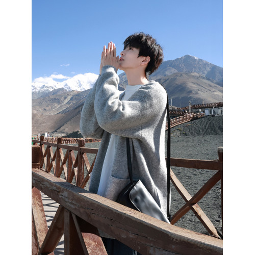 @港仔文藝男 灰色開衫毛衣男秋冬毛衫外套冬季男生慵懶針織衫男款 @港仔文藝男 灰色開衫毛衣男秋冬毛衫外套冬季男生慵懶針織衫男款