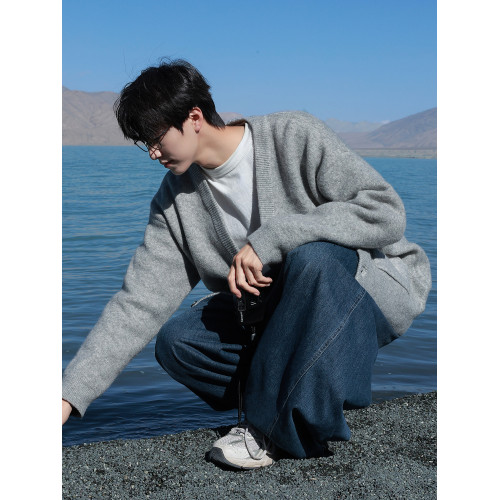 @港仔文藝男 灰色開衫毛衣男秋冬毛衫外套冬季男生慵懶針織衫男款 @港仔文藝男 灰色開衫毛衣男秋冬毛衫外套冬季男生慵懶針織衫男款