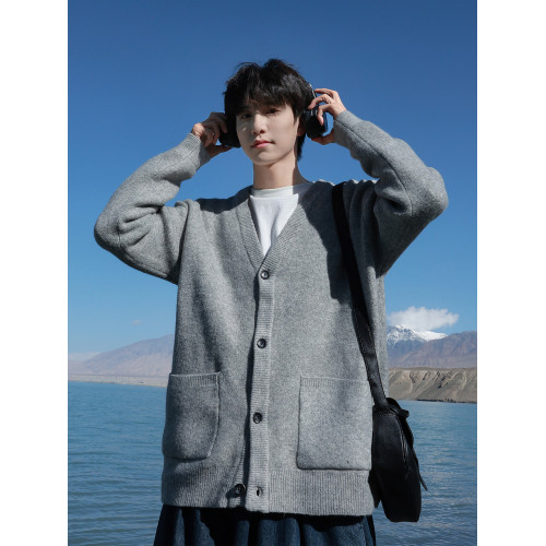 @港仔文藝男 灰色開衫毛衣男秋冬毛衫外套冬季男生慵懶針織衫男款 @港仔文藝男 灰色開衫毛衣男秋冬毛衫外套冬季男生慵懶針織衫男款