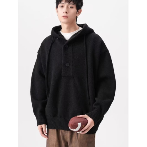 美式潮牌紅色連帽毛衣男加厚秋冬潮牌高級感休閒寬松慵懶風針織衫 美式潮牌紅色連帽毛衣男加厚秋冬潮牌高級感休閒寬松慵懶風針織衫