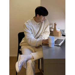 韓國東大門高級感痞帥polo領毛衣男秋冬季翻領慵懶風針織衫外套潮