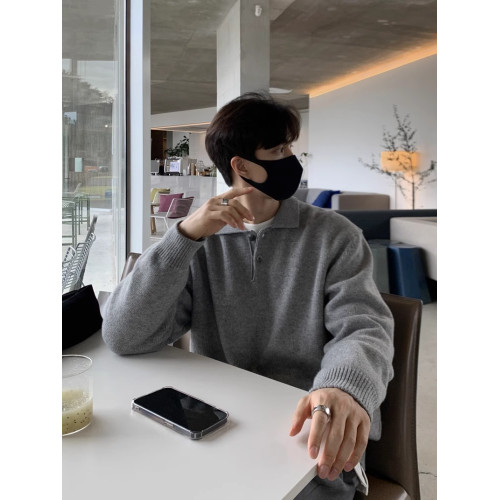 韓國東大門高級感痞帥polo領毛衣男秋冬季翻領慵懶風針織衫外套潮 韓國東大門高級感痞帥polo領毛衣男秋冬季翻領慵懶風針織衫外套潮